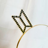 BTS Logo Hollow Rhinestone Headband (Gold Plated)