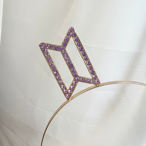 BTS Logo Hollow Rhinestone Headband (Gold Plated)