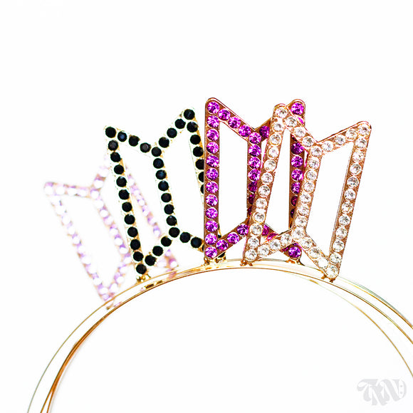 BTS Logo Hollow Rhinestone Headband (Gold Plated)